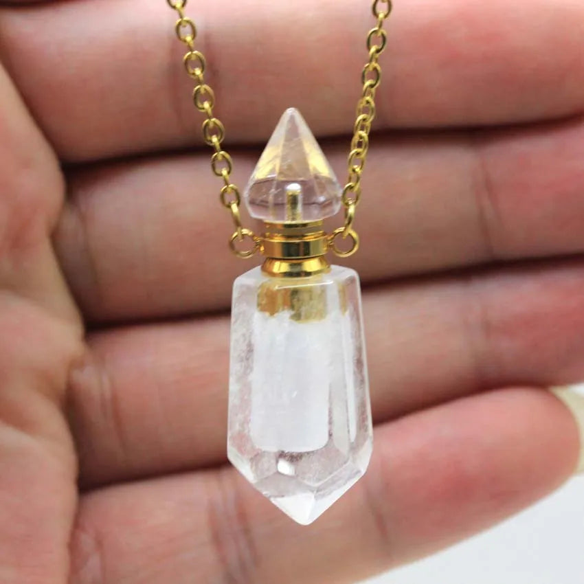 Natural Crystal Essential Oil Pendant Necklace Jewelry