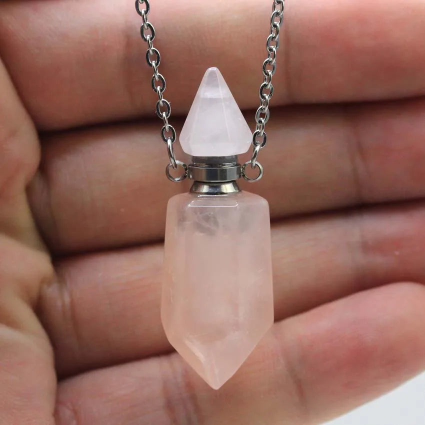 Natural Crystal Essential Oil Pendant Necklace Jewelry