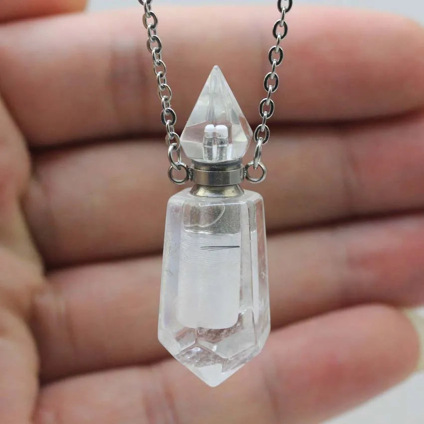 Natural Crystal Essential Oil Pendant Necklace Jewelry